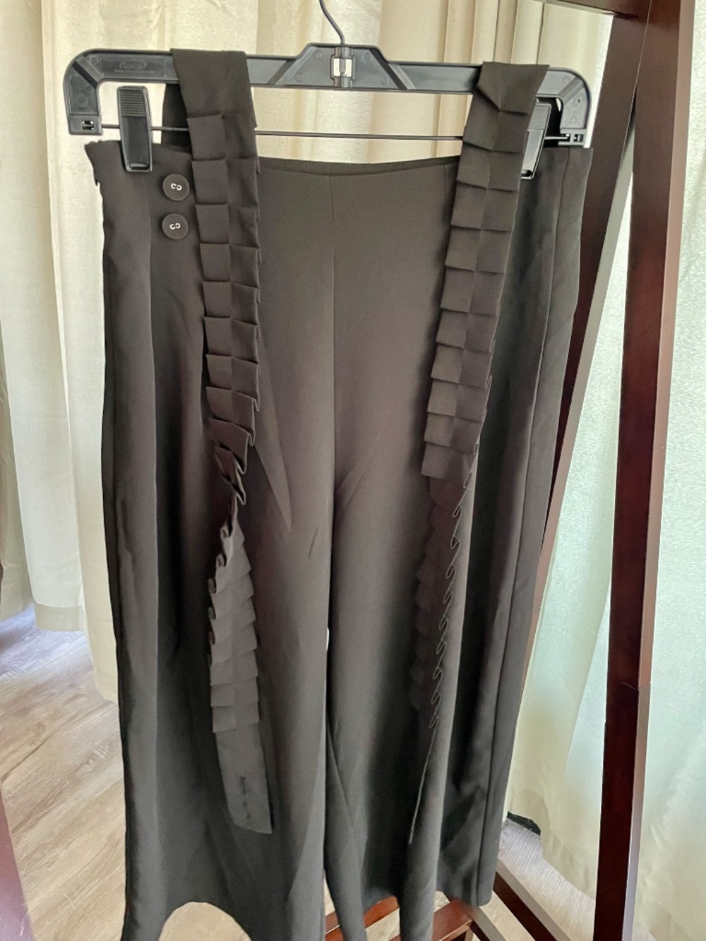 Designer High-Waist Wide-Leg Suspender Trousers Pleated Strap Architectural Brow - Picture 7 of 8